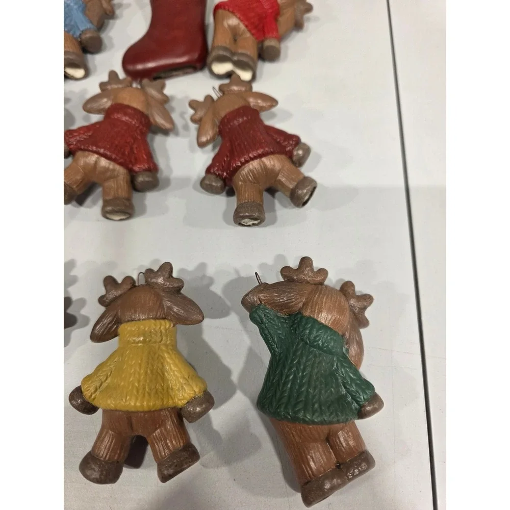 Set of 9 Christmas Moose/Bears Ornaments Sweaters Hearts Stocking Shaped‎ Loved